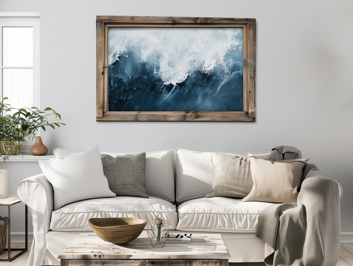 Abstract Ocean Wave Crashing Deep Blue Modern Art Piece Poster - Image 4