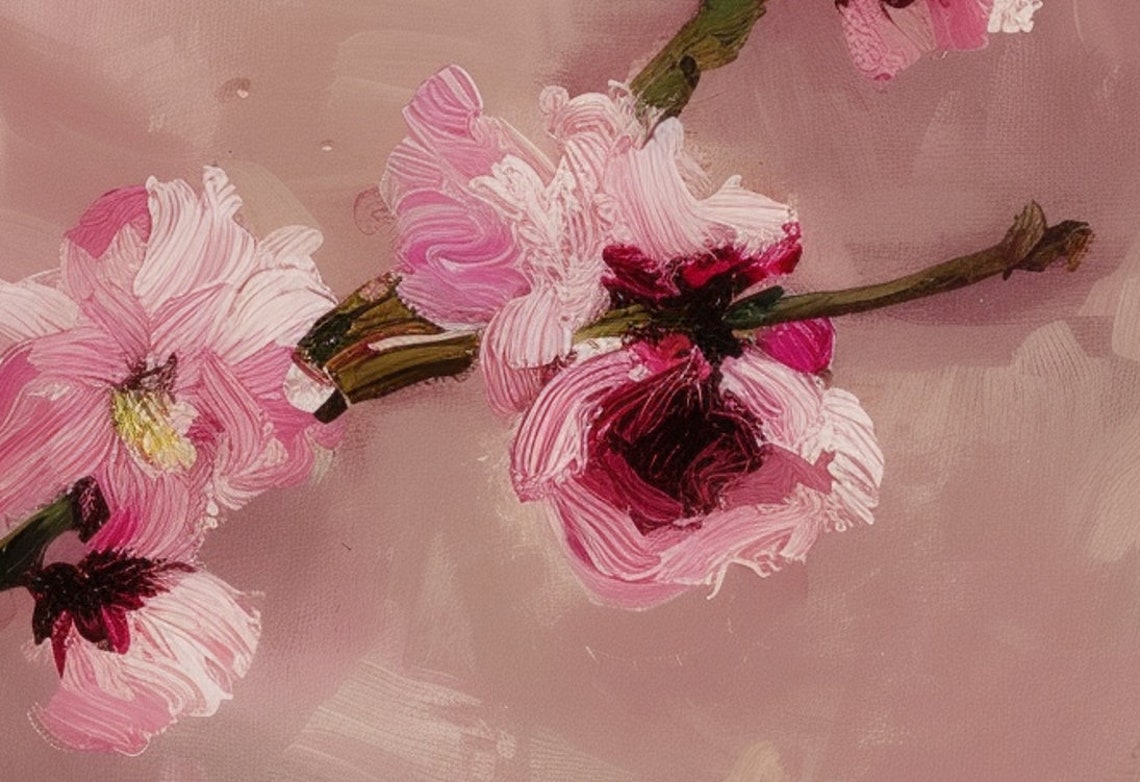 Pink Cherry Blossom Branch in a Rustic Vase Still Life Poster - Image 6