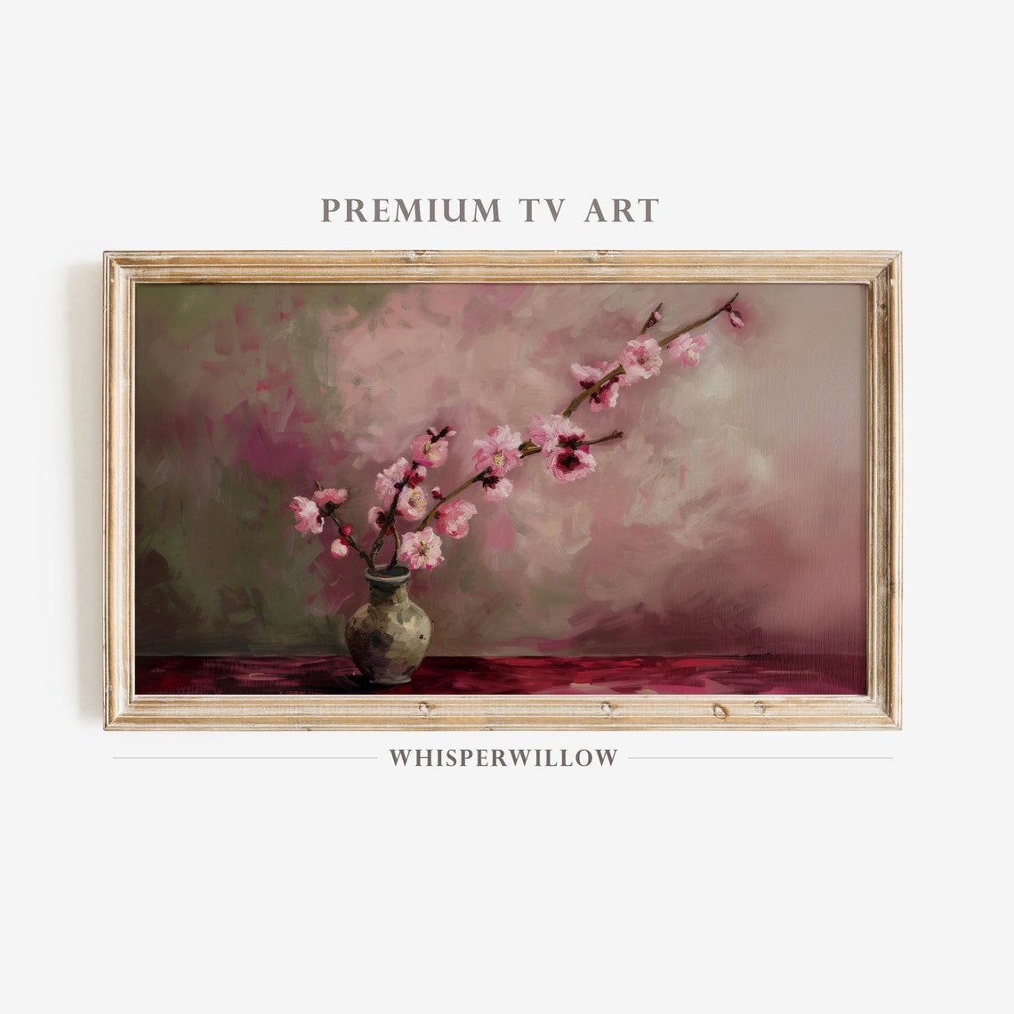 Pink Cherry Blossom Branch in a Rustic Vase Still Life Poster