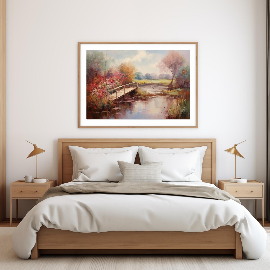 Wooden Footbridge Over Reflecting Pond Autumn Garden Vintage Poster - Image 4