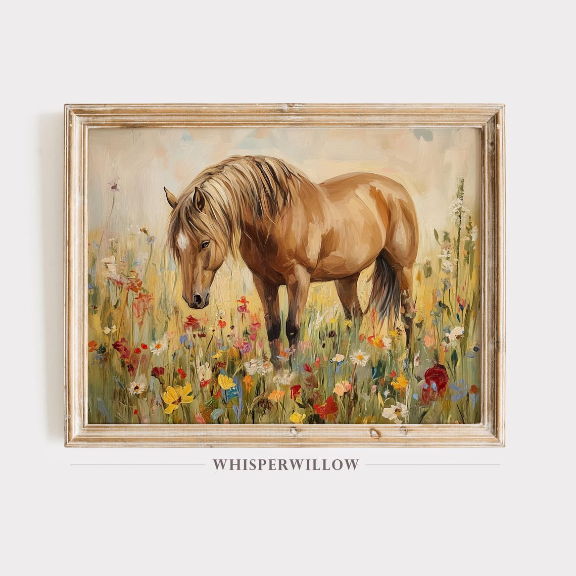Chestnut Horse Standing Among Wildflowers Golden Light Poster