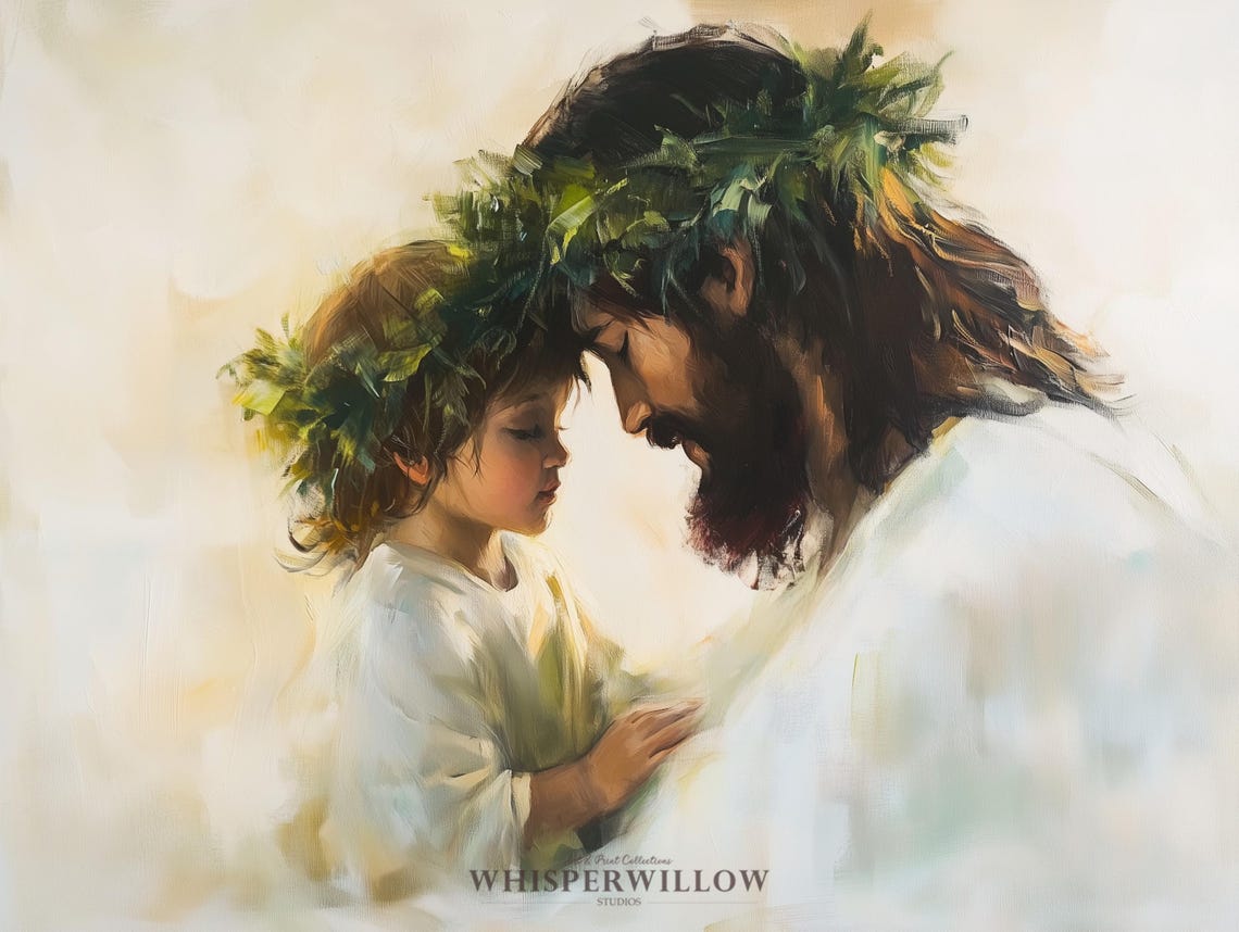 Jesus with Child Forehead to Forehead in Wreath Crowns Poster - Image 6