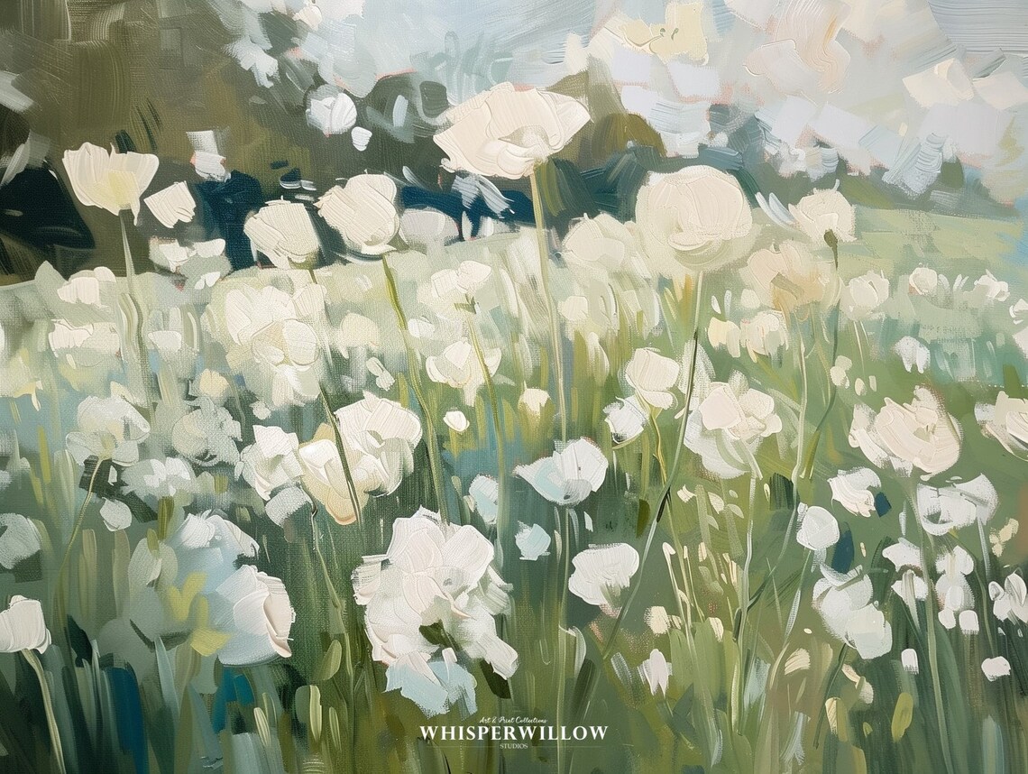Closeup of White Wildflowers in a Green Summer Meadow Poster - Image 6