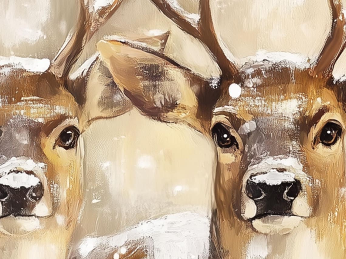 Holiday Reindeer Trio, Snowy Winter Scene Art Print - Image 6