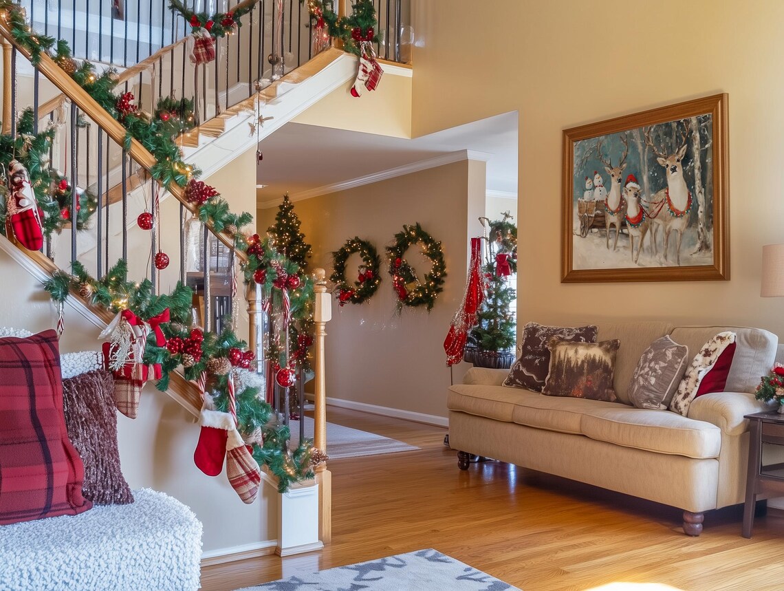 Festive Reindeer And Snowmen Holiday Art Print - Image 2