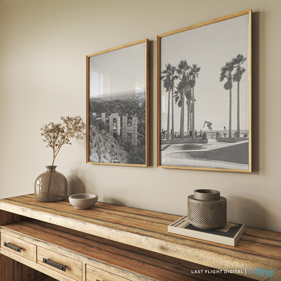 Venice Beach Los Angeles Black White Poster Print - Image 2
