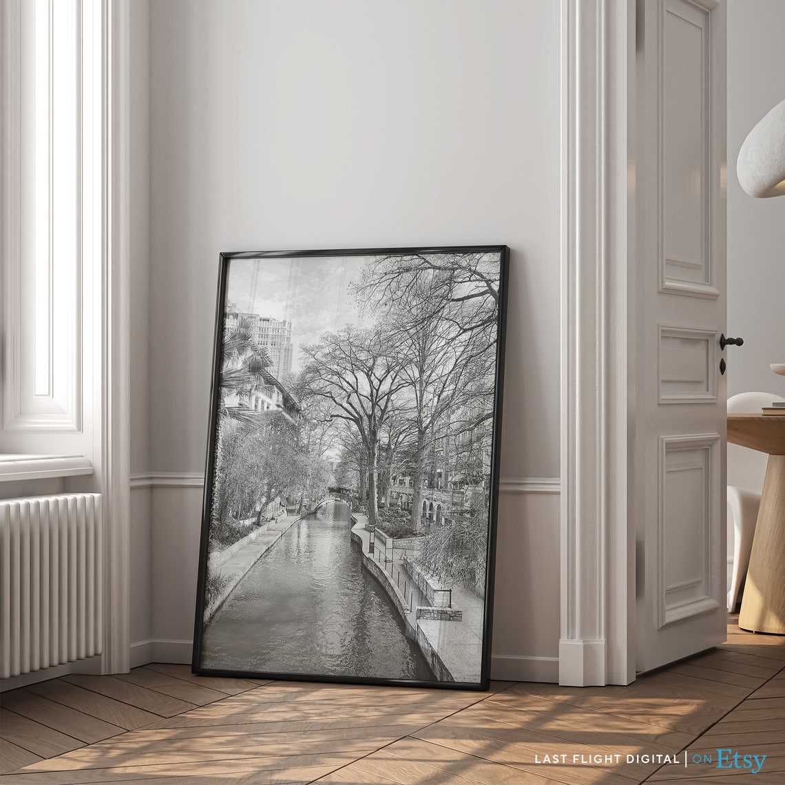 San Antonio Texas River Walk Trees Riverside Path Black White Poster - Image 4