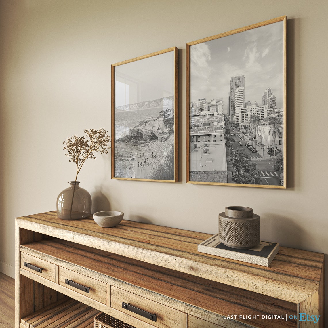 California San Diego Downtown Skyline Street Black White Poster - Image 4