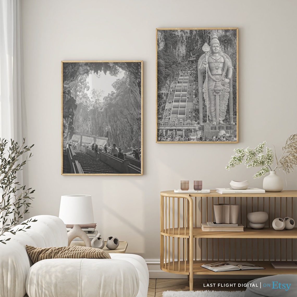 Batu Caves Malaysia Lord Murugan Statue Stairs Black White Poster - Image 2