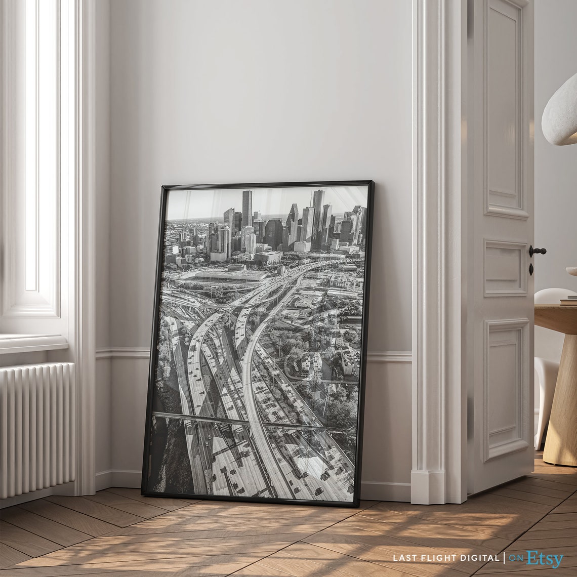 Houston Texas I 45 Freeway Interchange Aerial Black White Poster - Image 4