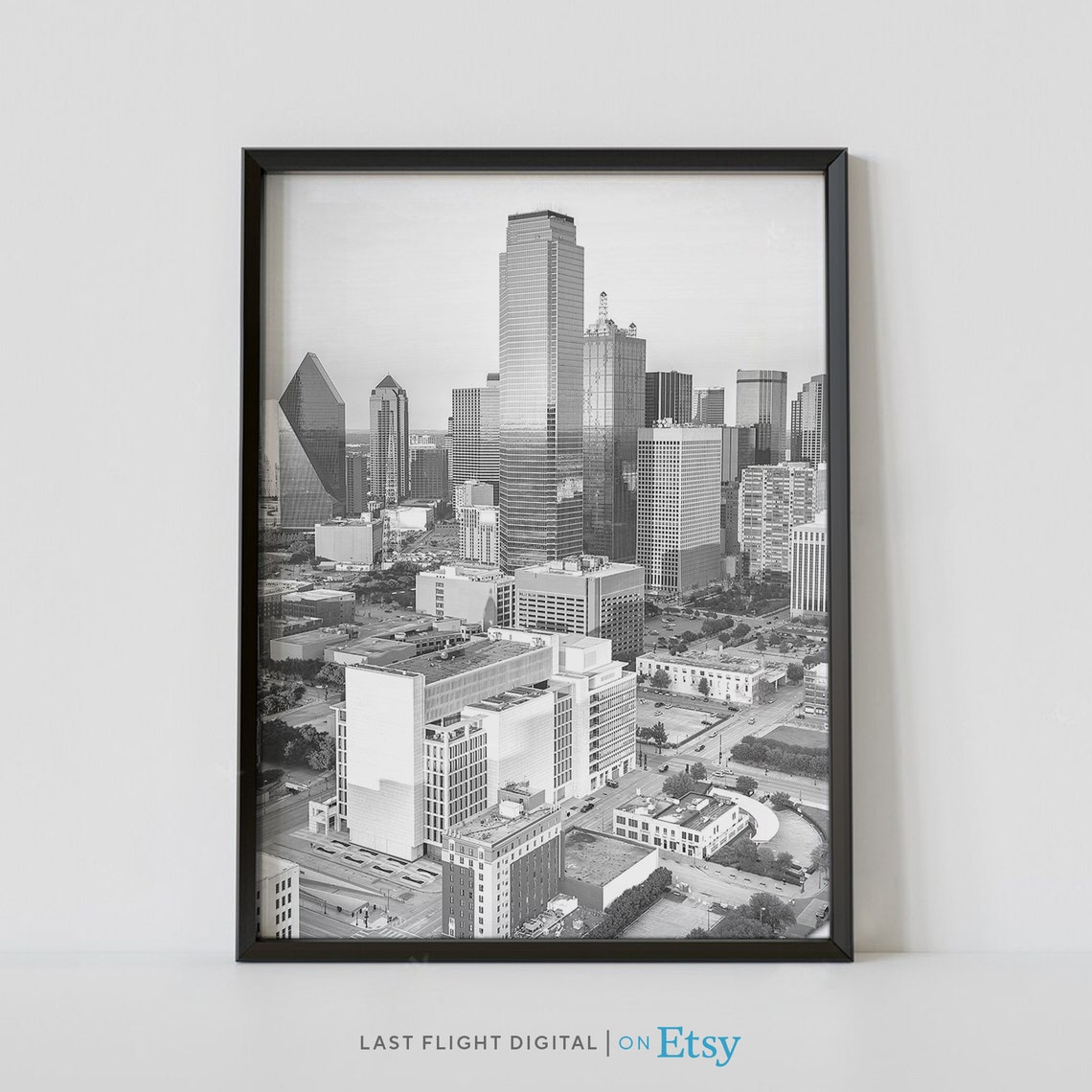 Texas Dallas Downtown City Skyline Towers Black And White Poster