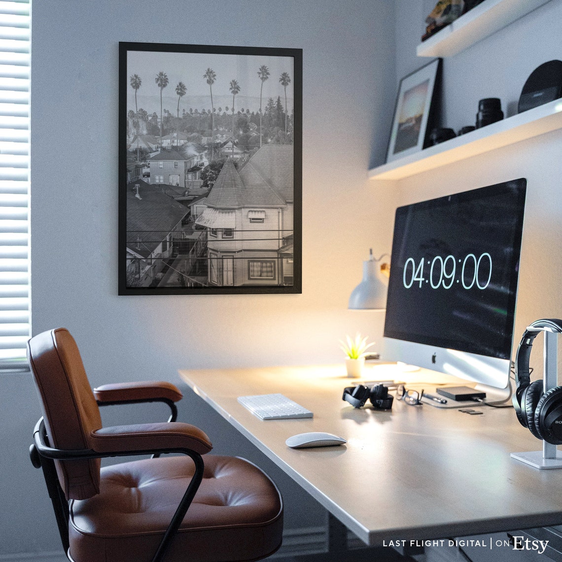 San Jose Rooftops Palm Trees Hills Neighborhood Scene Poster - Image 3