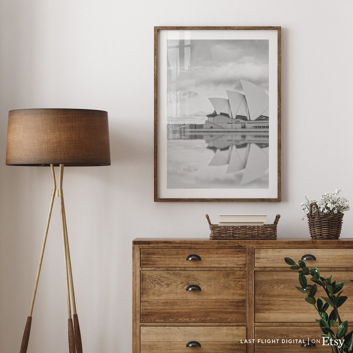 Sydney Australia Opera House Harbor Reflection Black White Poster - Image 2