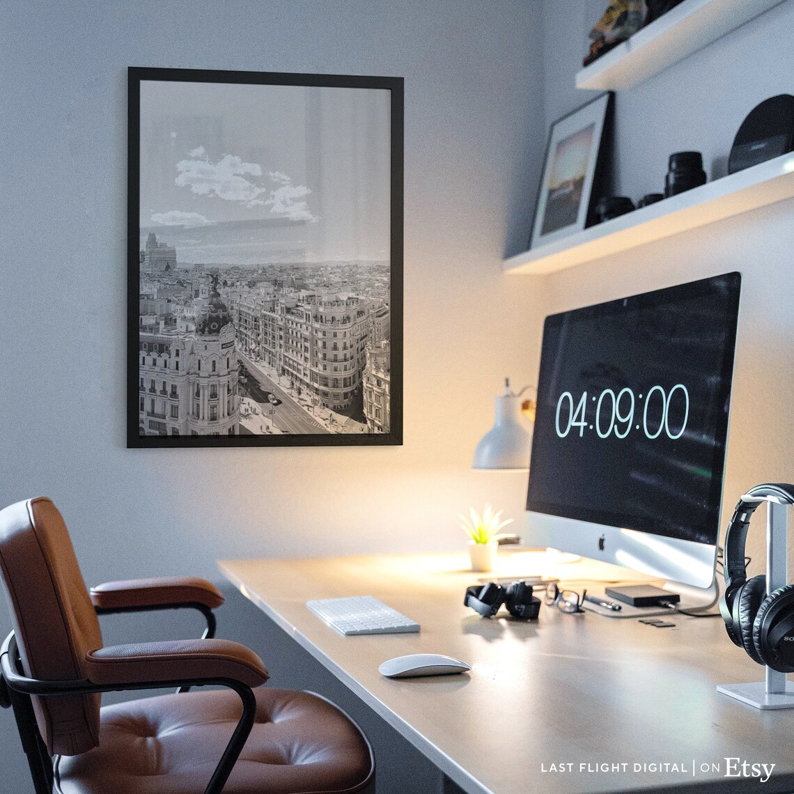 Madrid Spain Travel Poster, Black And White Cityscape - Image 2