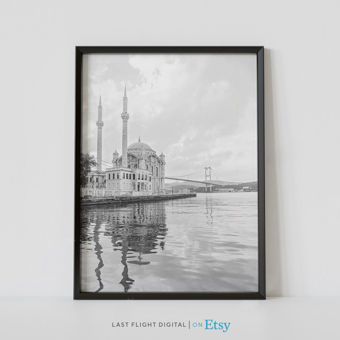 Istanbul Poster, Black White Cityscape Art Print