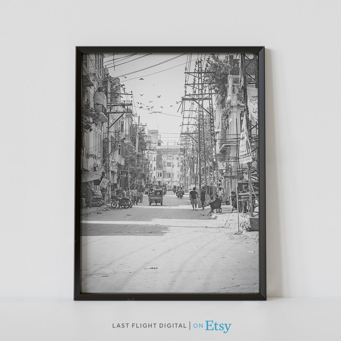 Vintage Lahore Old City Street Daily Life Birds Power Lines Poster