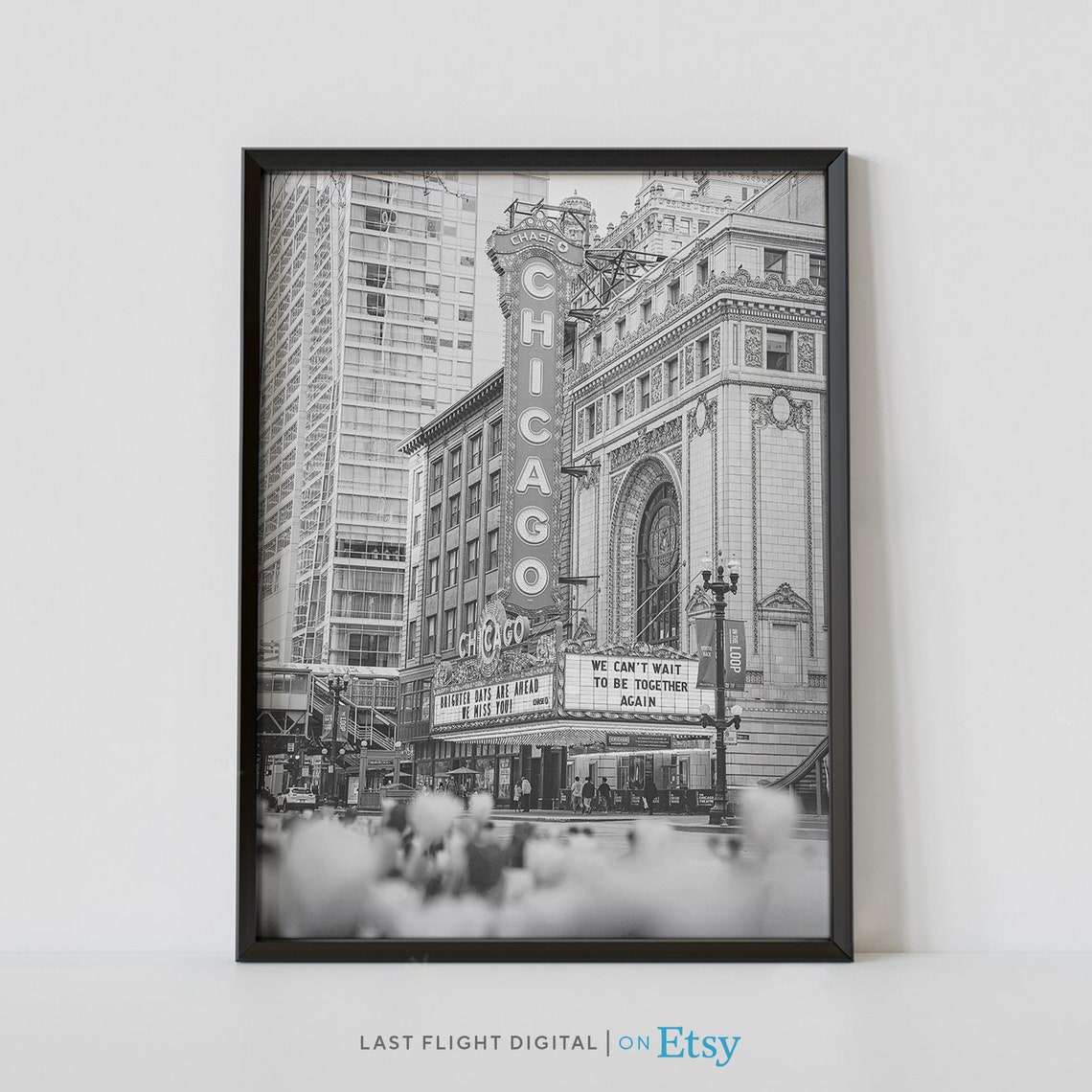 Chicago Print Theatre Chicago Poster Travel Poster Downtown Black And White Photo Cityscape United States Skyline City Streets