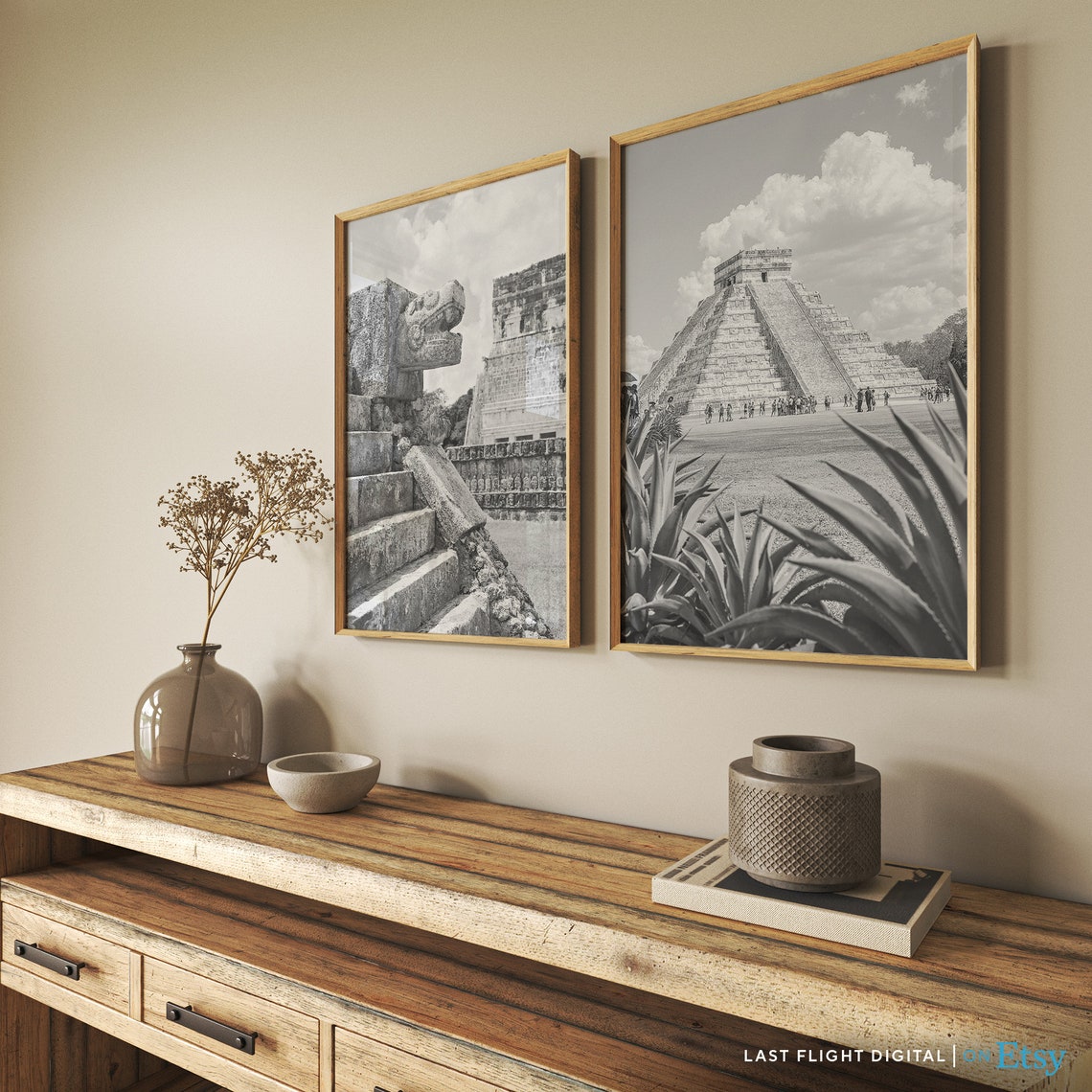 Mexico Chichen Itza El Castillo Pyramid Agave Black White Poster - Image 4
