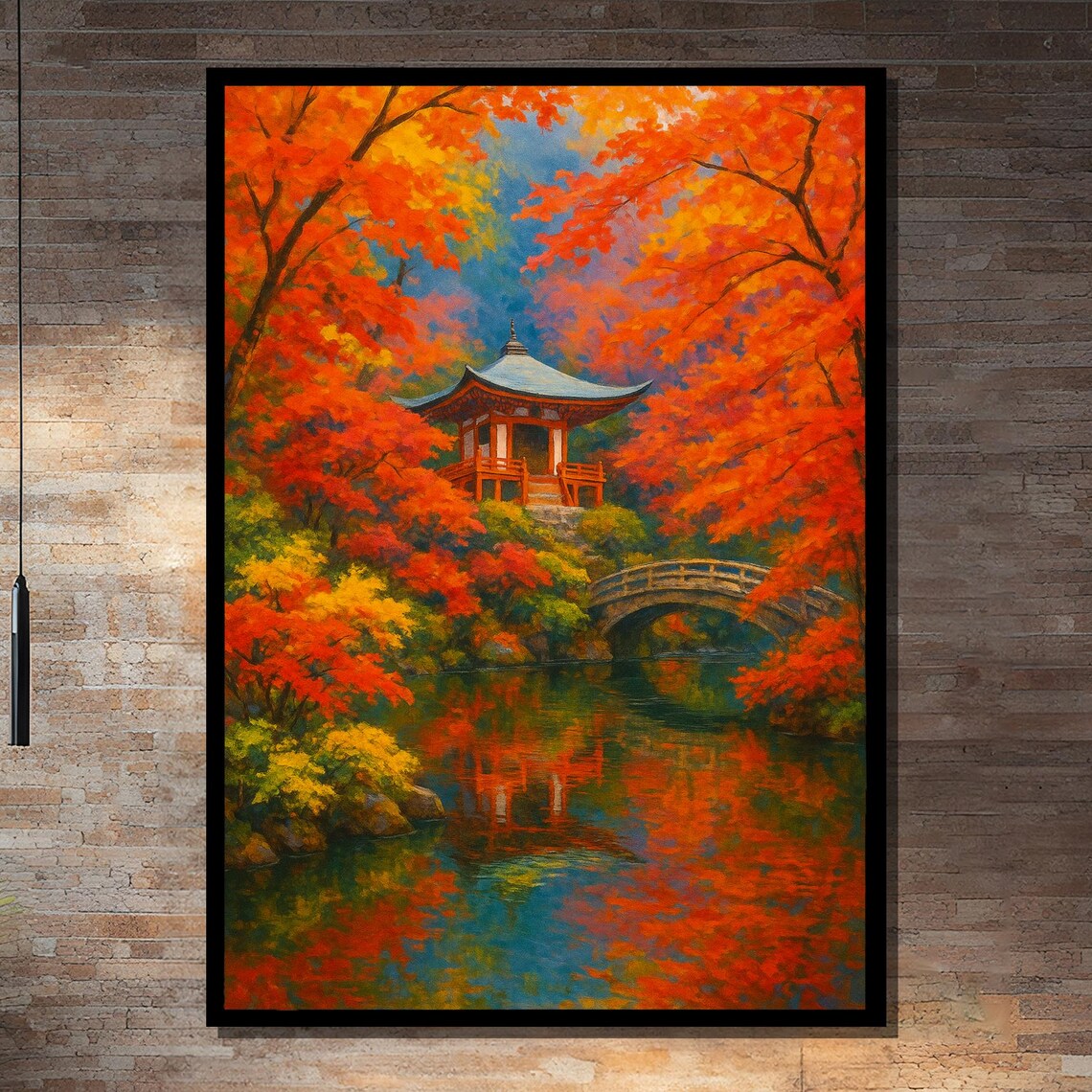 Japanese Temple In Autumn Forest, Landscape Art Print