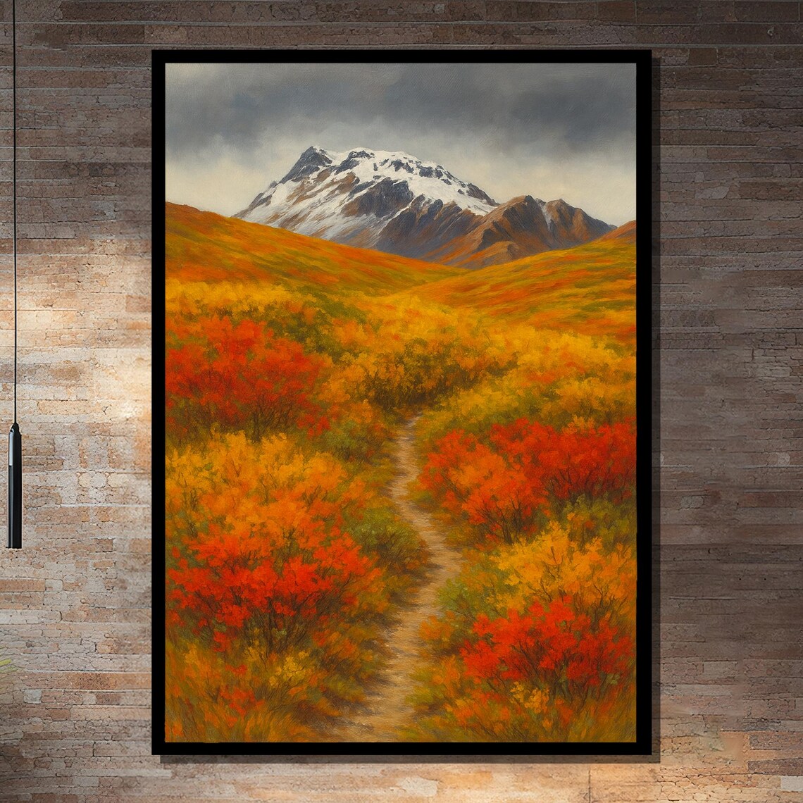 Autumn Mountain Path, Fiery Foliage Art Print