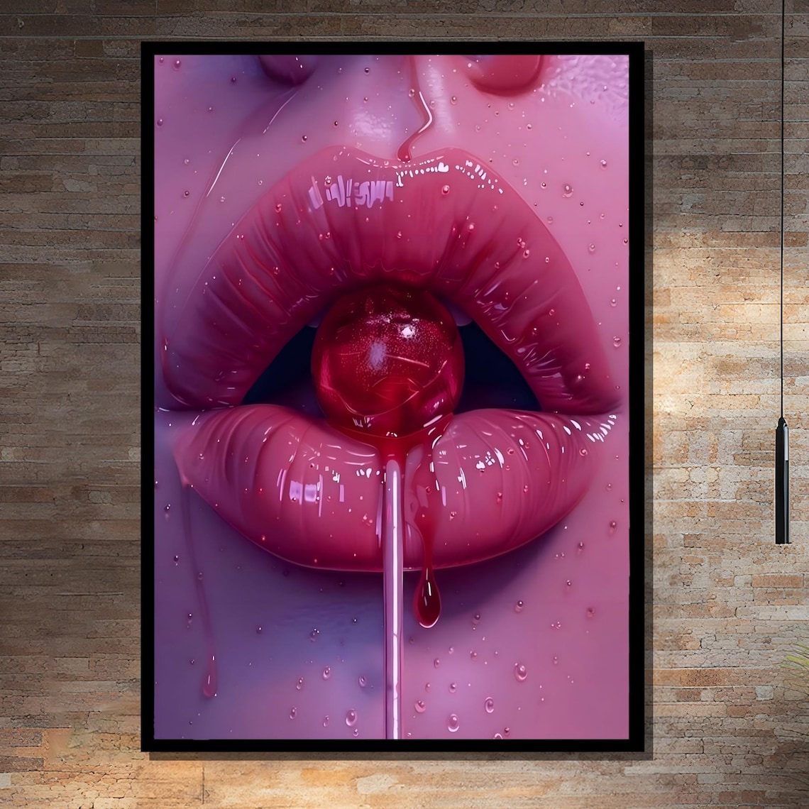 Bold Pink Lips With Lollipop, Bedroom Decor