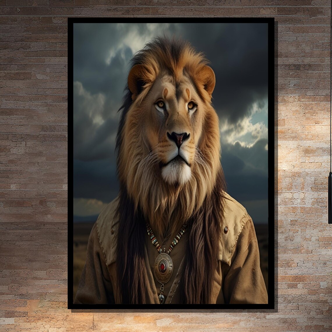 Regal Warrior Lion Portrait, Tribal Attire Art Print