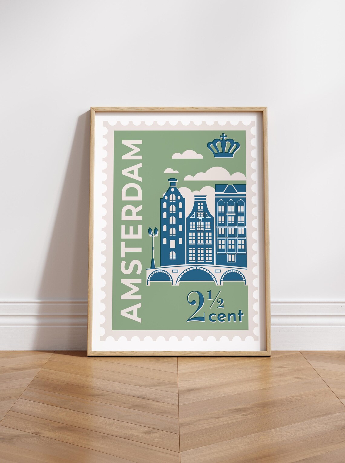 Amsterdam City Skyline Travel Poster, Mid-Century Style