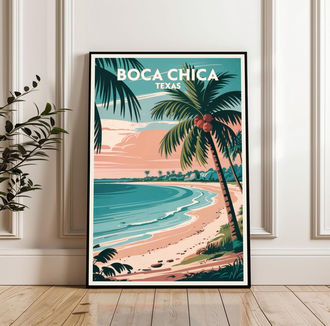 Boca Chica Texas Pastel Palm Beach Sunset Shoreline Travel Poster