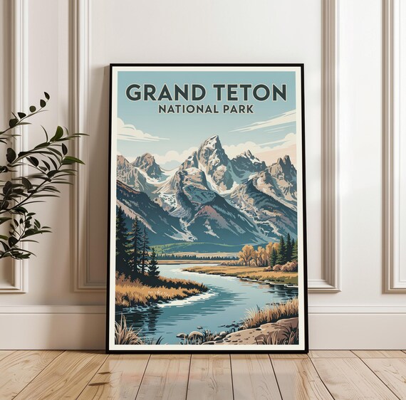 Grand Teton National Park Travel Wyoming Peaks River Valley Art Poster