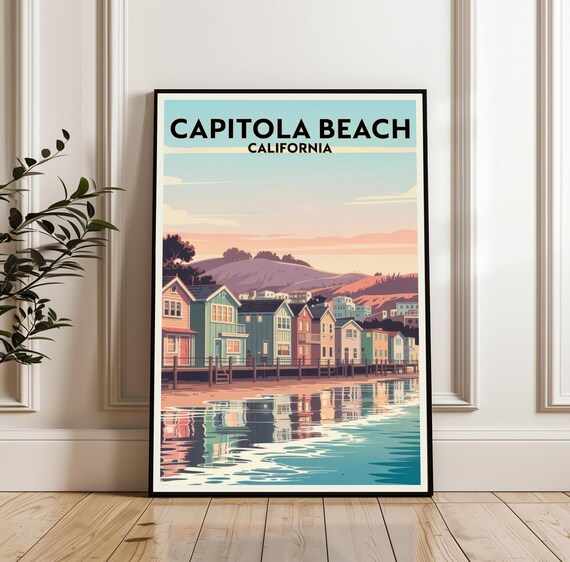 Capitola Beach California Colorful Houses Coast Travel Poster