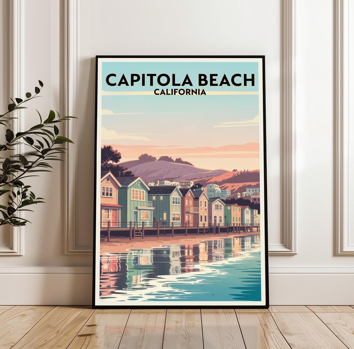 Capitola Beach California Colorful Houses Coast Travel Poster