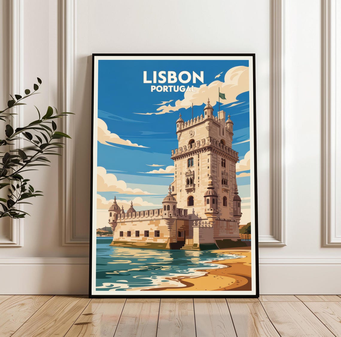 Lisbon Portugal Belem Tower Tagus Riverside Retro Travel Poster