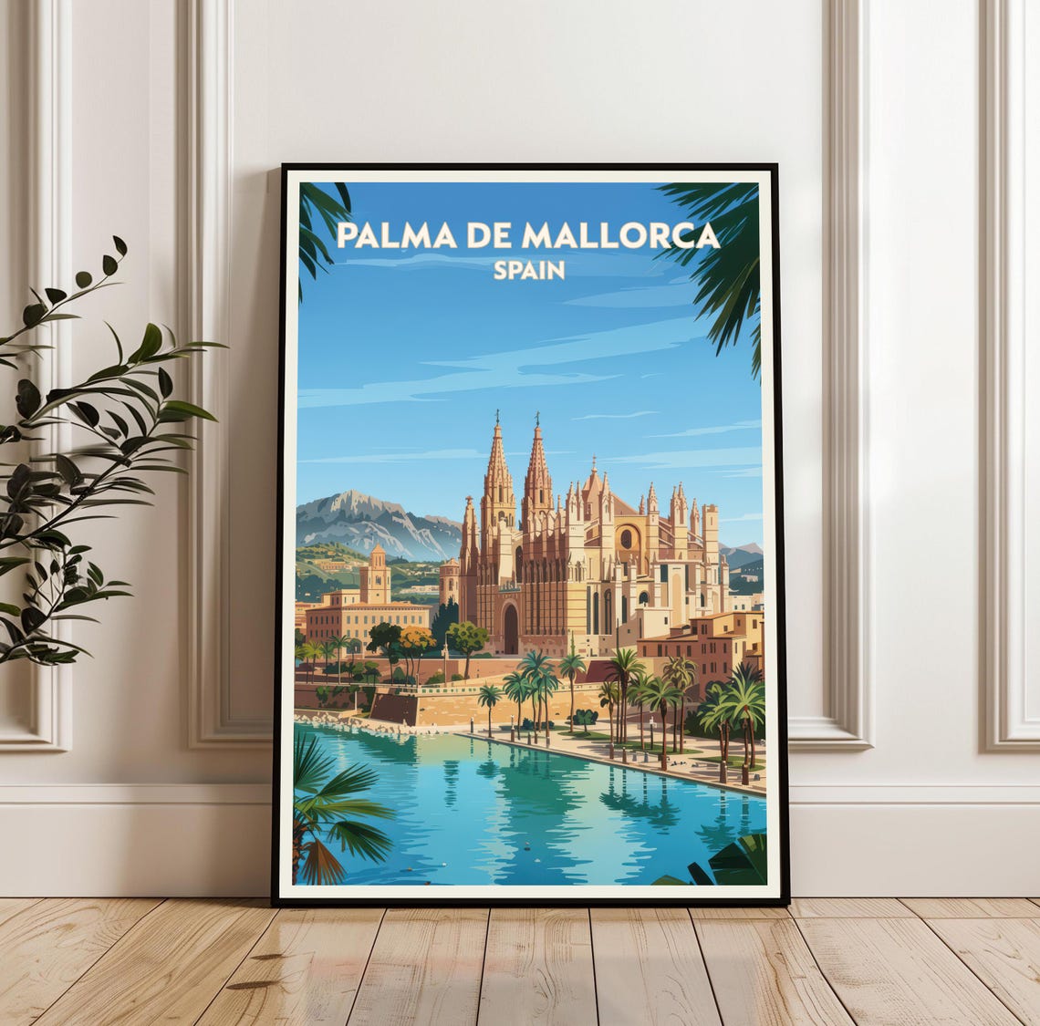 Palma de Mallorca Spain Vintage Cathedral Waterfront Travel Poster