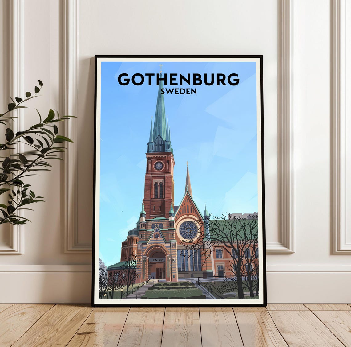 Gothenburg Cathedral Green Spire Sweden Cityscape Travel Poster