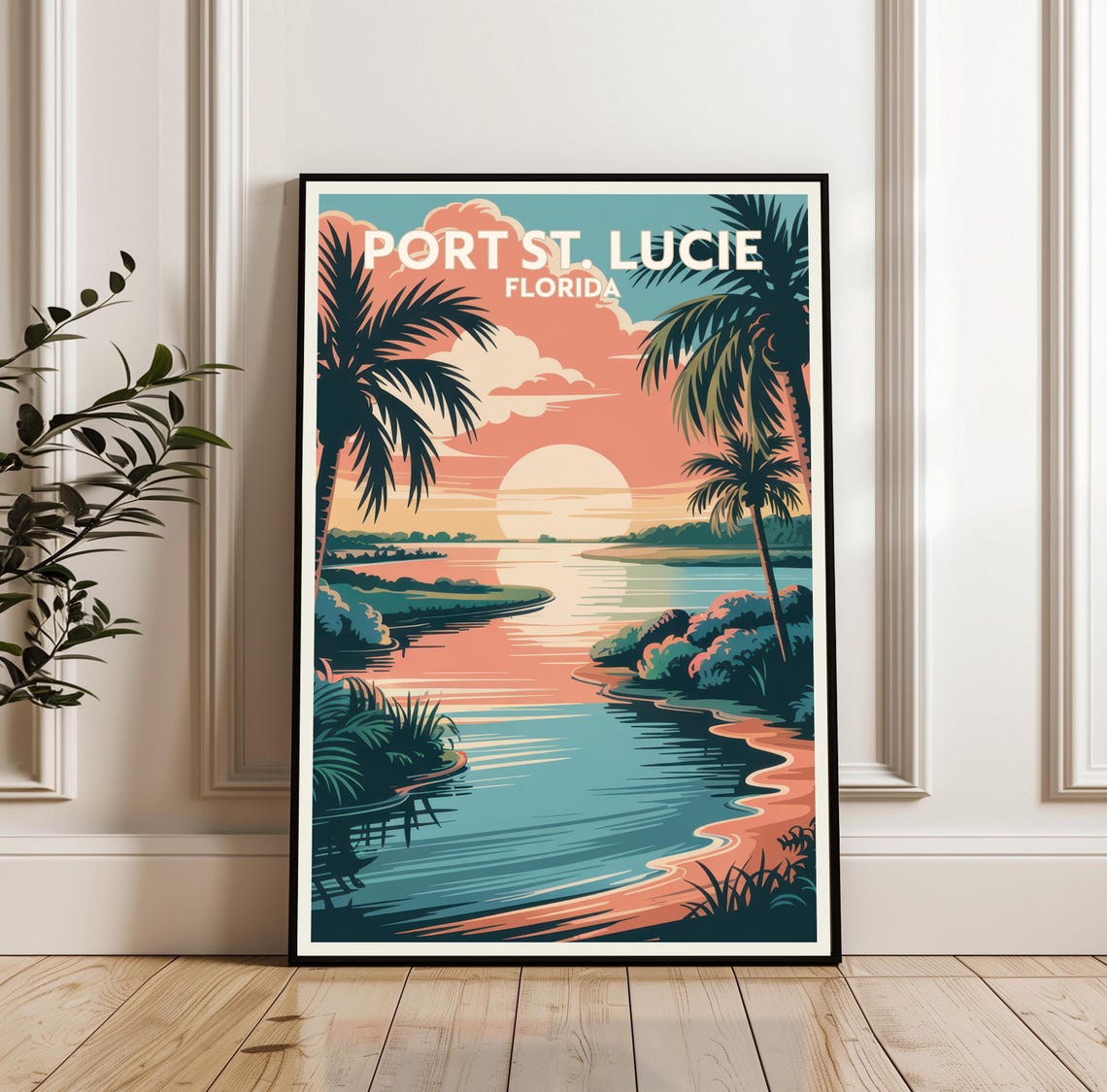 Port St Lucie Florida Sunset Travel Palm River Coastal Beach Poster