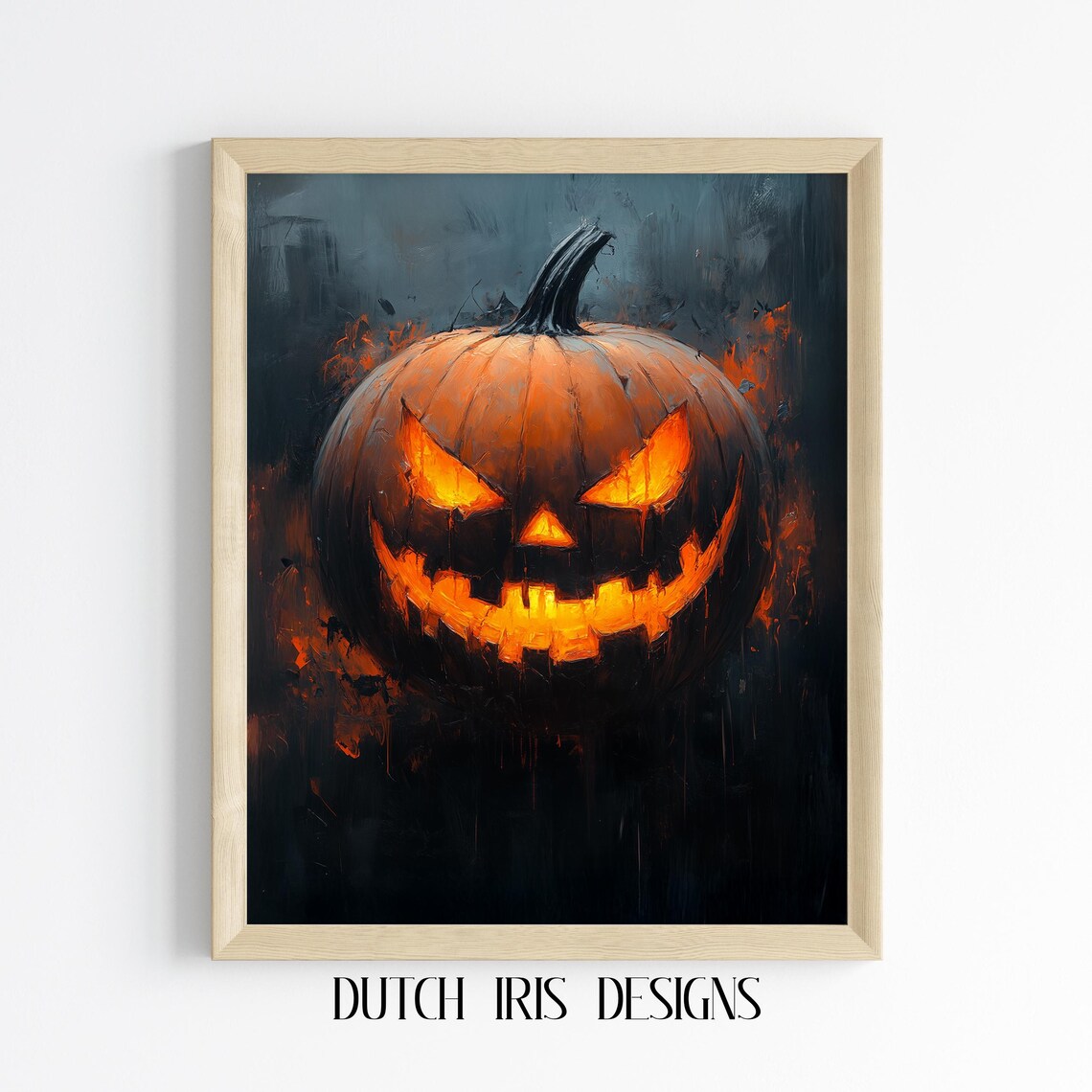 Glowing Jack-O-Lantern Pumpkin Spooky Halloween Night Oil Painting Poster