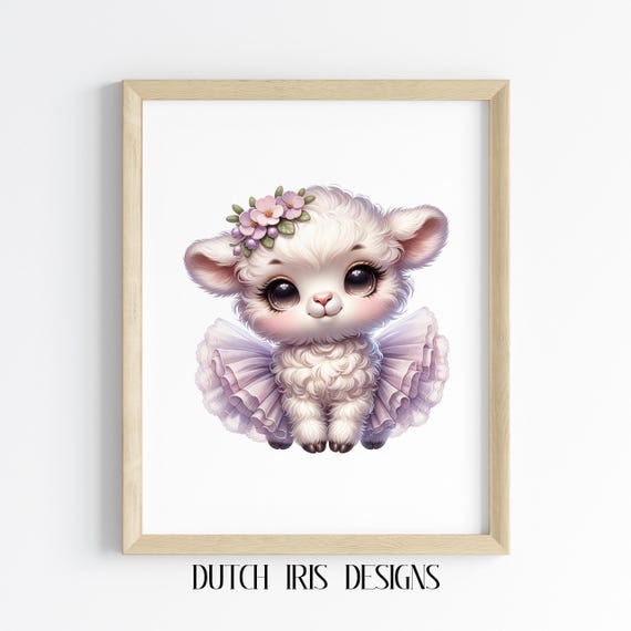 Cute Baby Lamb In Tutu Adorable Nursery Wall Art Ballerina Animal Decor Kids Room Spring Print Charming Pastel 227