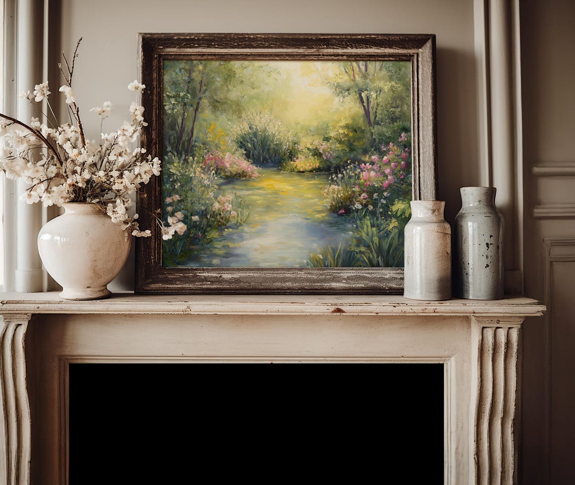Impressionist Garden Pond With Blooming Flowers Monet Style Poster - Image 4