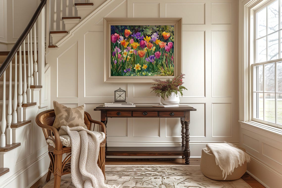 Colorful Spring Garden Blooms Tulips Daffodils Watercolor Poster - Image 2