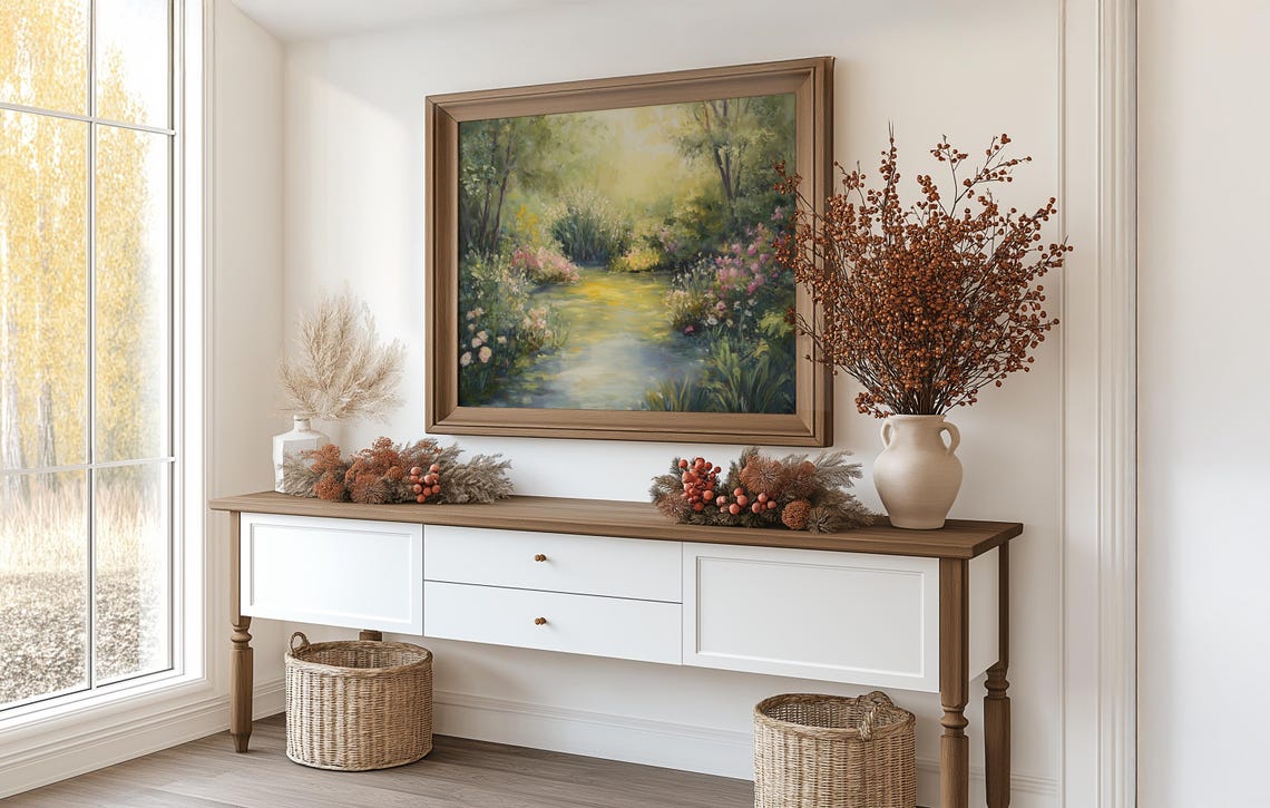 Impressionist Garden Pond With Blooming Flowers Monet Style Poster - Image 3