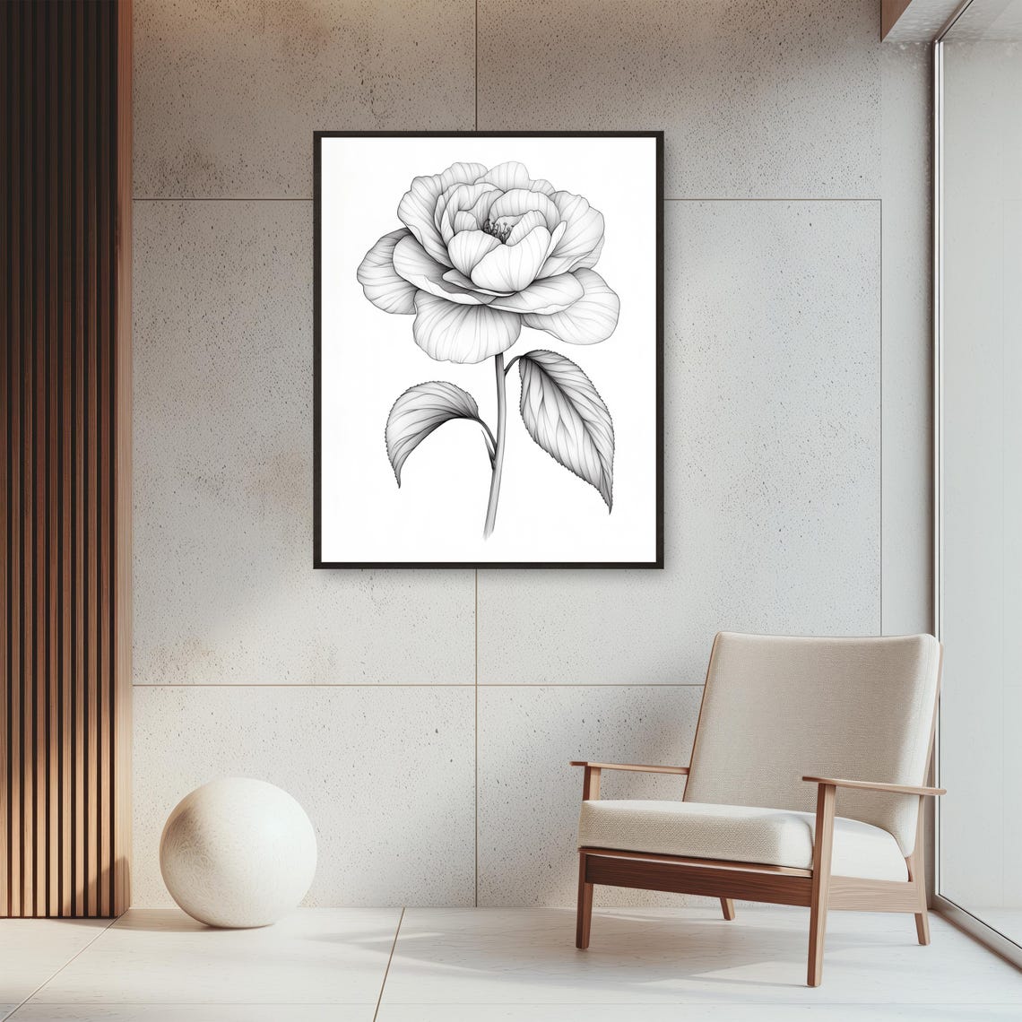 Camellia Bloom Black Line Drawing Elegant Botanical Floral Poster - Image 4