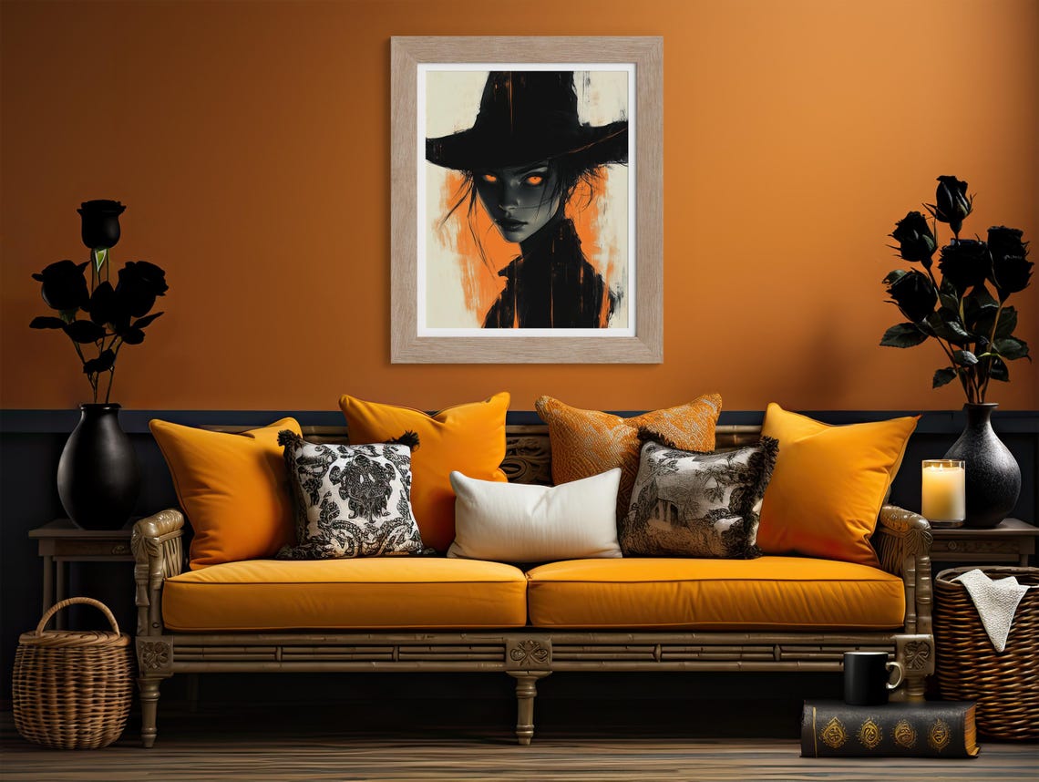 Witch With Glowing Orange Eyes Moody Halloween Portrait Poster - Image 2