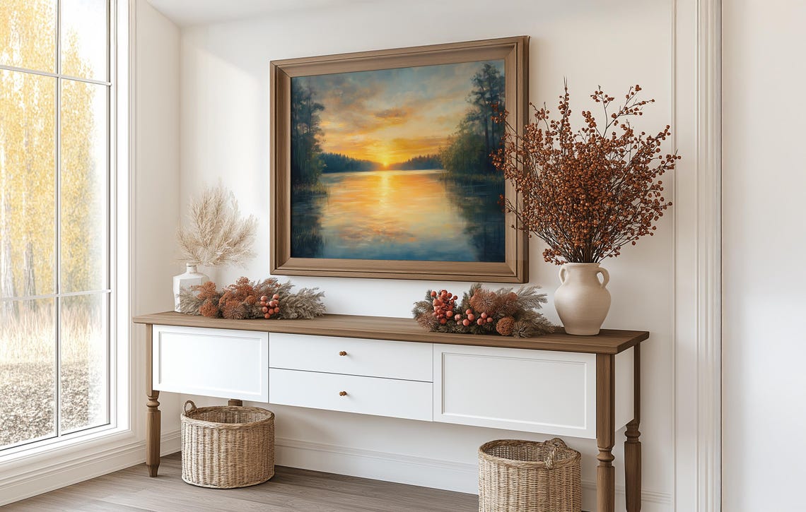 Golden Sunrise Over Tranquil Lake With Pine Forest Shores Poster - Image 3