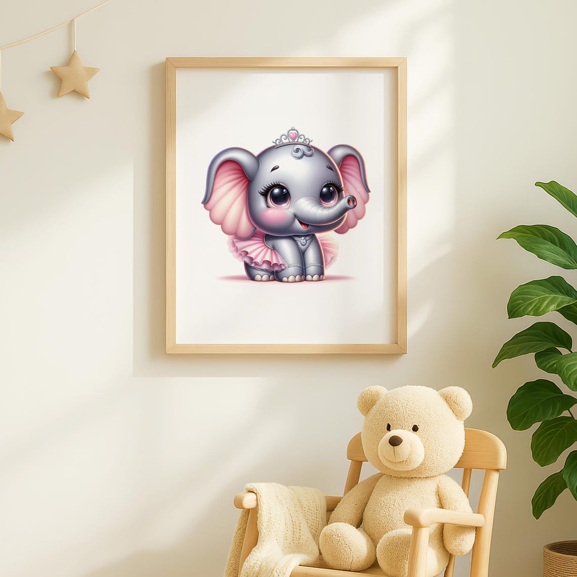Baby Elephant In Pink Tutu Wearing A Tiny Tiara Nursery Art Poster - Image 2
