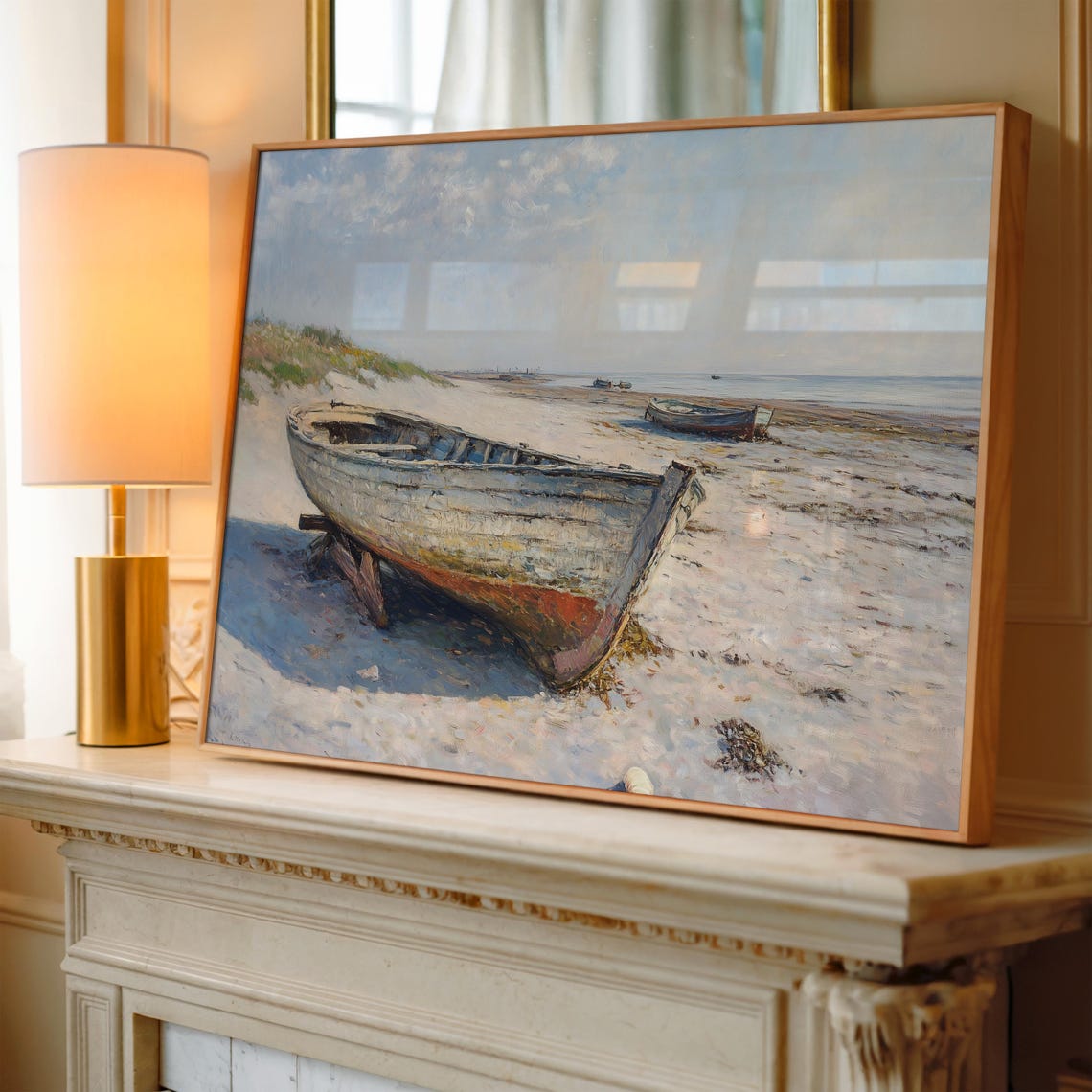Tranquil Beach Scene Abandoned Boat Rustic Coastal Art Poster - Image 3