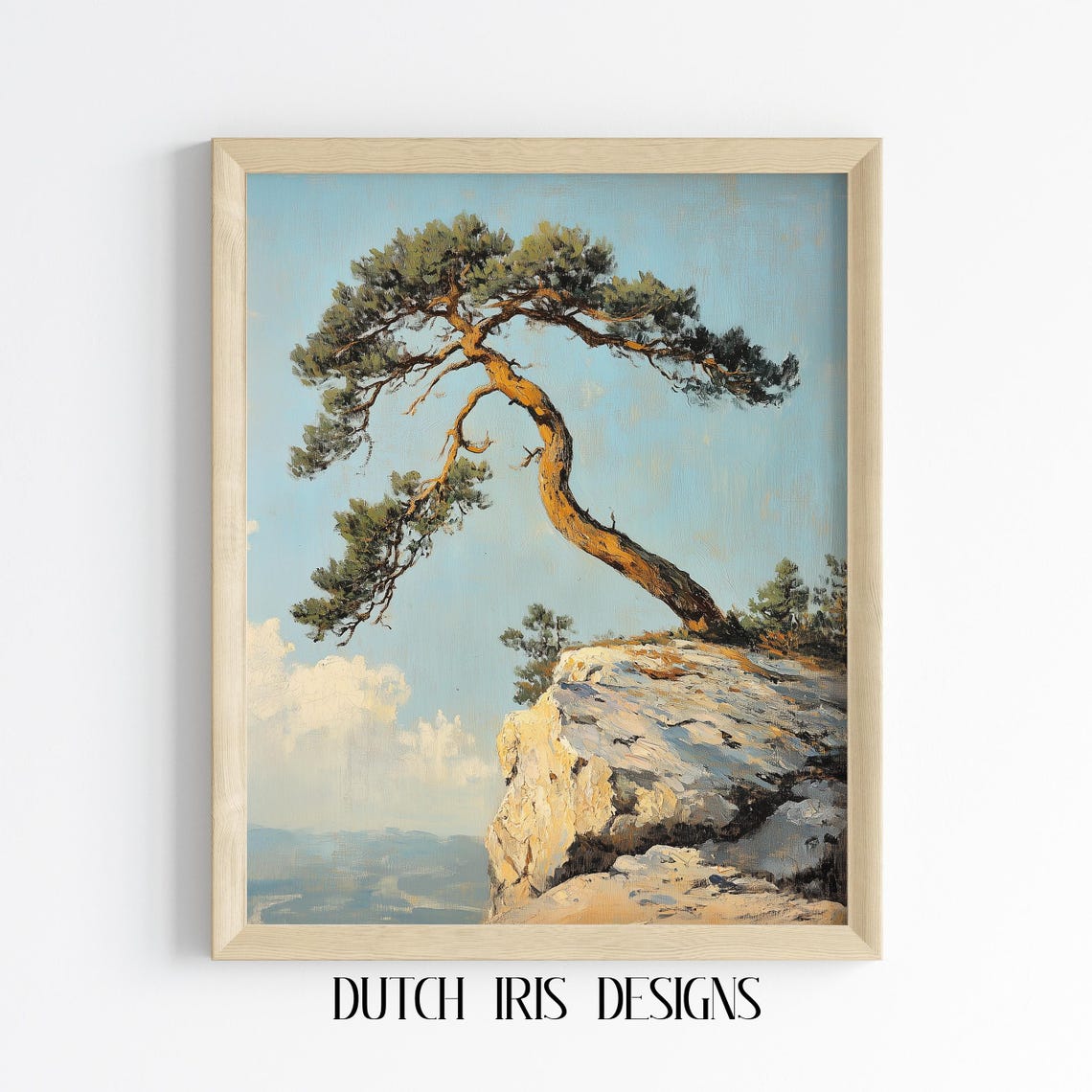 Windswept Pine Tree On Rocky Cliff Vintage Mountain Landscape Poster