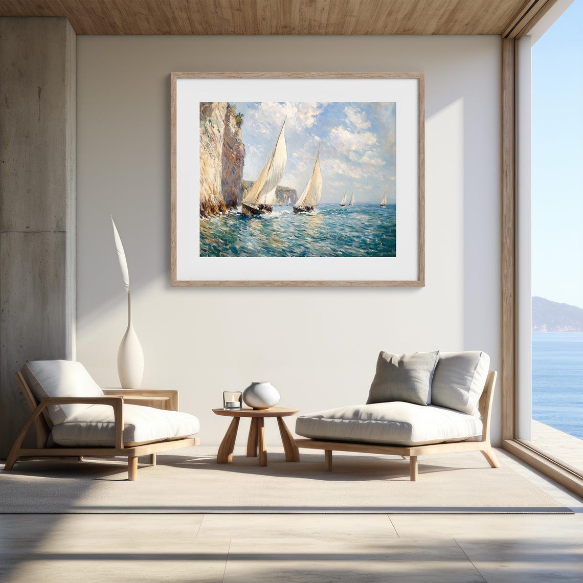 Sailing Boats in Motion Impressionist Ocean Nautical Painting Poster - Image 2