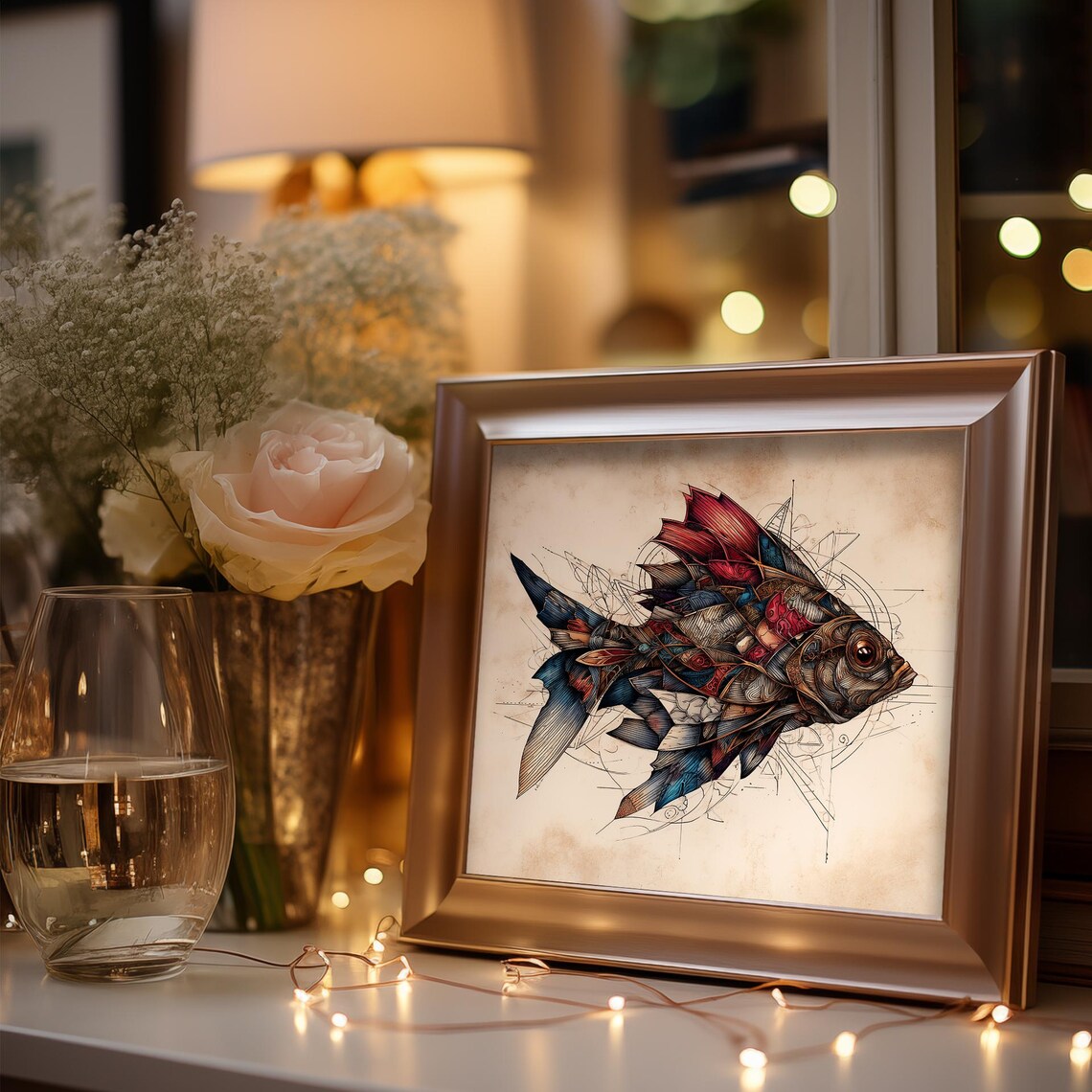 Surreal Fish Art Print Cosmic Patterned Mechanical Style Unique Wall Whimsical Decor Abstract Design 274 - Image 3