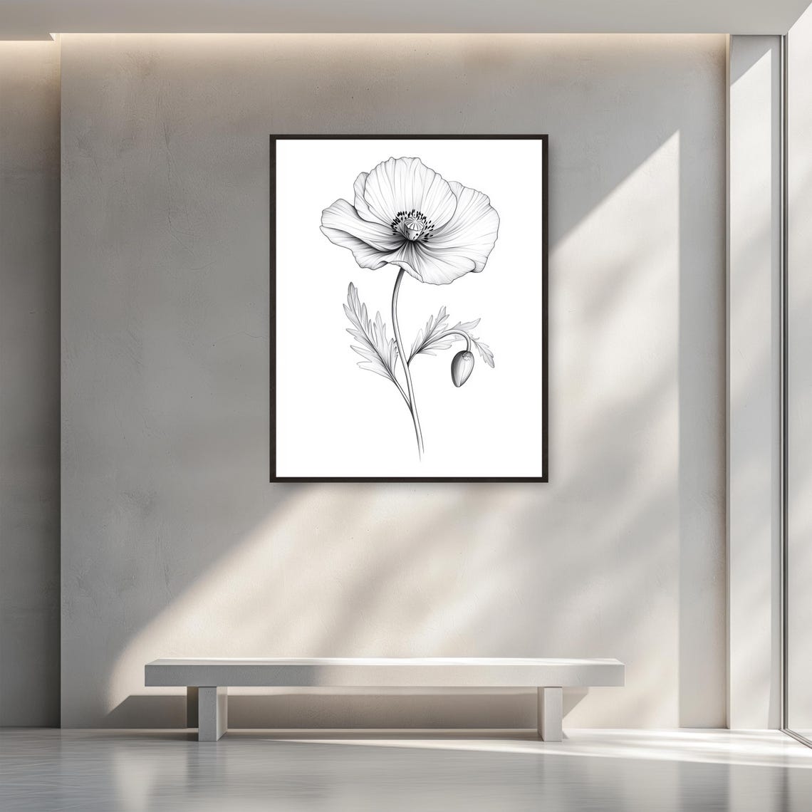 Poppy Flower With Bud Black Line Drawing Elegant Botanical Poster - Image 3