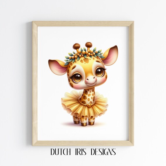 Sweet Baby Giraffe In Golden Tutu With Leaf Crown Nursery Art Poster